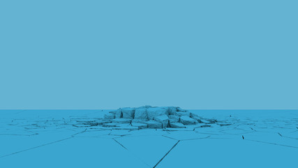 3D rendering of a pile of blue stones over a blue surface. Abstract image, background list.