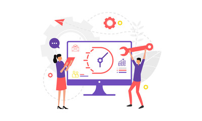 Flat illustration time management. header ui element. vector graphic