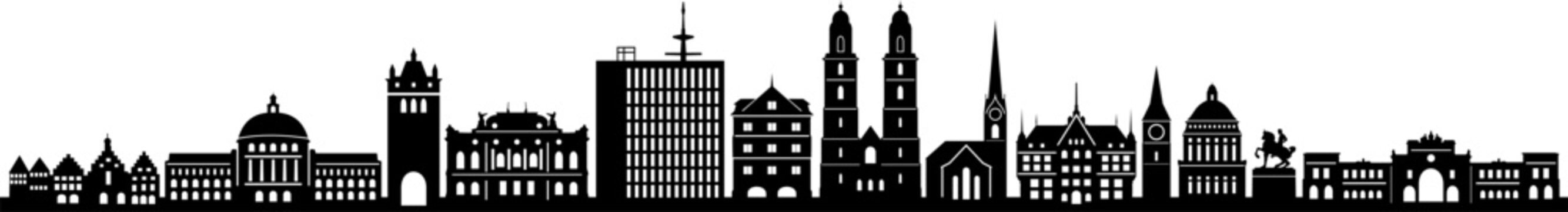 Zurich Z&uuml;rich City Switzerland Skyline Silhouette Cityscape Vector