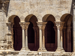 Arched columns of religious cloister in southern France.