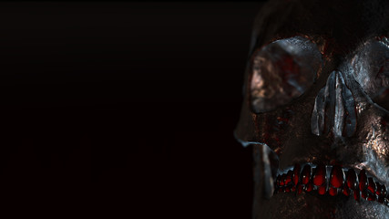 Fototapeta na wymiar Human skull with dark background. Death, horror, anatomy and halloween symbol. 3d rendering, 3d illustration