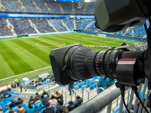 TV at the soccer. Professional digital video camera.