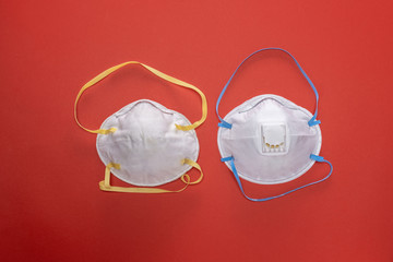 Medical masks on red background, Corona protection