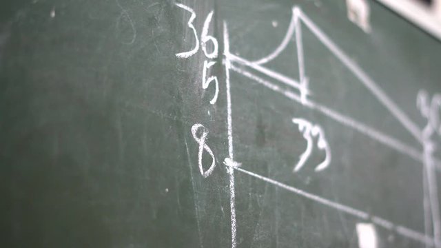 Chalkboard with Math Equations, Numbers, and Diagrams, Featuring Scribbles and Calculations, in a Classroom Setting with a Focus on Learning and Education, Design clothes.