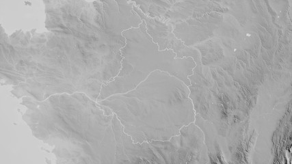 Centre-Val de Loire, France - outlined. Grayscale