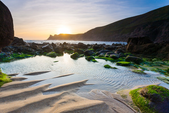 Nanjizal Beach Sunset Cornwall England UK