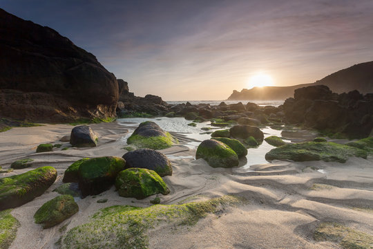 Nanjizal Beach Sunset Cornwall England UK