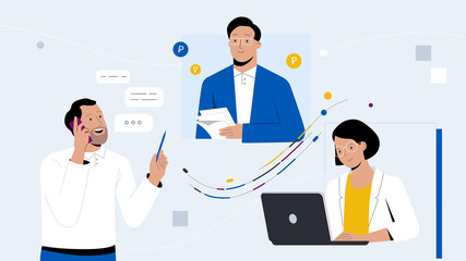 Business people group discussing communication social network. Chat communication. Flat Vector Illustration