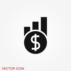 Investments icon. Graph growth graphics vector icon isolated on background