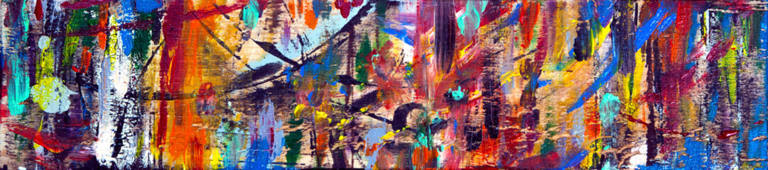 Fototapety  Art abstract panorama  fun  creative background texture with random paint brushstrokes in amazing multicolor - painting concept for design - in long, thin header / banner.