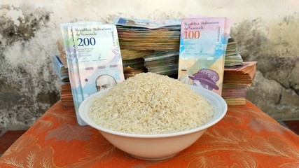 The ratio of Venezuelan money to a bowl of rice.