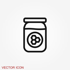 Jar vector icon with cap isolated on background. Honey symbol