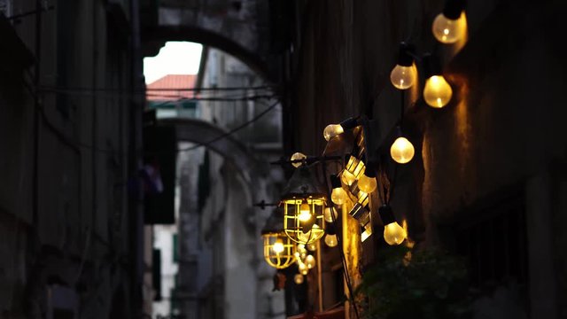 Split Old Town, Croatia. Old street lights. Travel destination for tourist visiting Croatia. Europe summer tourism.