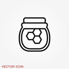 Jar vector icon with cap isolated on background. Honey symbol