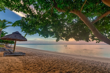 Tropical beach shortly before the sun goes down