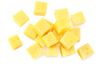 Cut of cheese isolated on a white background. top view