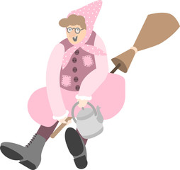 Easter Witch flying on a broomstick to Blockula (Blåkulla). Swedish tradition