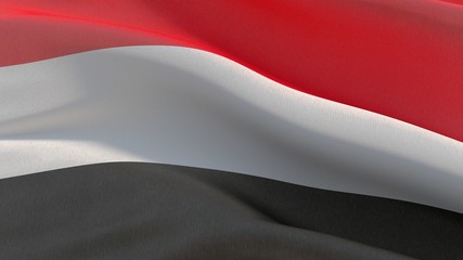 Waving flags of the world - flag of Yemen. 3D illustration.