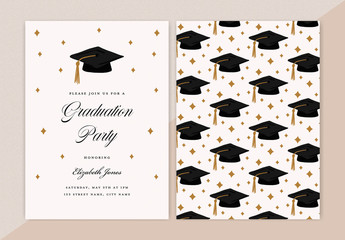 Graduation Party Invitation Layout with Cap Pattern Element