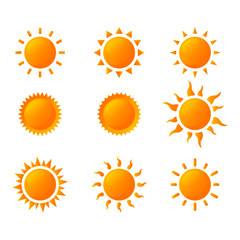 sun icon set isolated on white background. vector illustration.