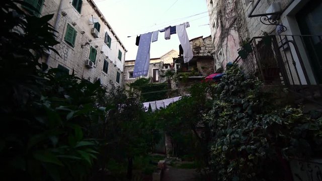 Laundry line in traditional old town Split, Croatia. Travel vacation destination for tourist visiting Croatia. Europe in summer.