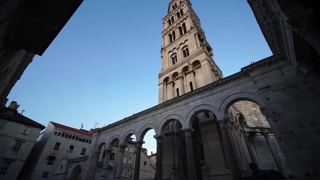 Diocletian's Palace. Cathedral of Saint Domnius in old town Split, Croatia. Travel vacation destination for tourist visiting Croatia. Europe in summer.
