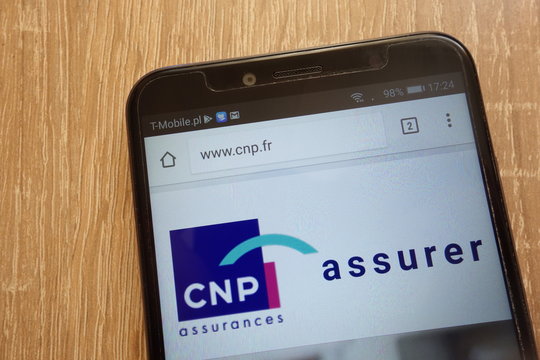 KONSKIE, POLAND - AUGUST 11, 2018: CNP Assurances website displayed on a modern smartphone