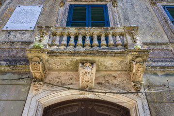 Tenement house details in Erice historic town on a Mount Erice, Sicily Island in Italy