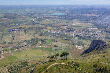 Fototapeta na wymiar Panoramic view from Erice town on a Erice Mountain, Sicily Island in Italy
