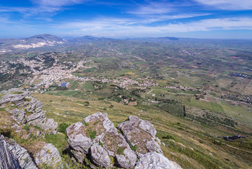 Fototapeta na wymiar Panoramic view with Valderice town from Erice town on a Erice Mountain, Sicily Island in Italy