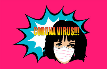 Corona virus poster, girl with a medical mask background illustration