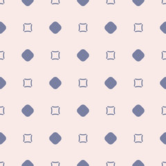 Simple minimalist vector seamless pattern. Cute abstract minimal geometric texture with small shapes, circles, linear squares. Blue and soft pink color. Subtle background. Repeatable design element