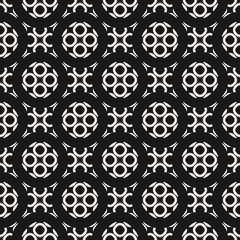 Monochrome ornamental seamless pattern. Vector abstract geometric texture, circular lattice, rounded mesh. Elegant dark repeat mosaic background. Design element for prints, decor, textile, cloth, web