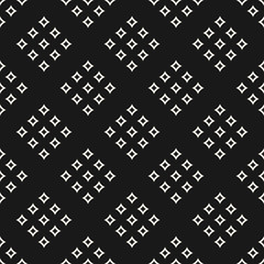 Vector geometric texture with small diamond shapes, outline rhombuses. Abstract modern geometrical seamless pattern. Subtle dark monochrome background. Repeat design for decoration, fabric, prints