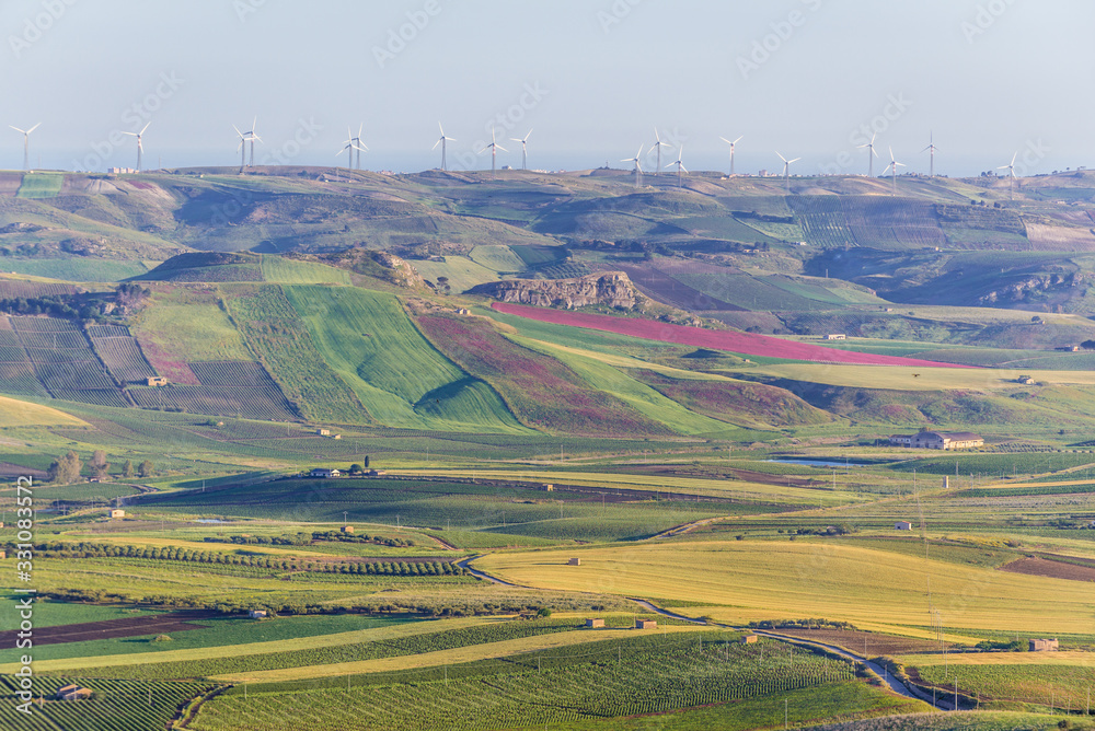 Sticker Belice valley seen from Salemi, small town located in Trapani Province of Sicily Island in Italy