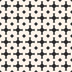Fototapeta na wymiar Traditional geometric ornament background. Black and white abstract seamless pattern in ethnic style. Vector monochrome texture with grid, lattice, crosses, squares, repeat tiles. Decorative design