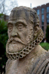 January 22, 2020, Leiden, Netherlands, Bust of the famous botanist Carolus Clusius (1526-1609) founder of the Botanic garden in the Leiden, Netherlands