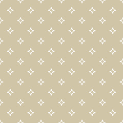 Vector ornamental seamless pattern with diamond shapes, stars. Abstract geometric golden texture, white and beige colors. Subtle repeat background. Luxury design for decor, prints, wallpaper, textile