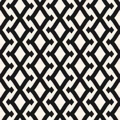 Vector geometric seamless pattern with rhombuses, mesh, grid, lattice, net, fence. Tribal ornament, folk motif. Simple black & white abstract texture. Monochrome background. Ornamental design element