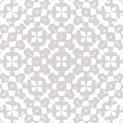 Vector ornamental seamless pattern with geometric elements, mesh, rhombuses. Ethnic tribal background texture. Traditional folk motif. White and light gray repeat design for decoration, fabric, carpet