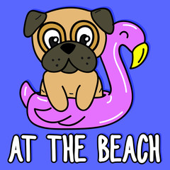 DOG AT THE BEACH, SLOGAN PRINT VECTOR