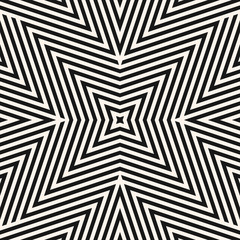Vector geometric lines pattern. Abstract seamless ornament in black and white colors. Creative linear background with stripes, diagonal lines, star shapes. Monochrome repeat texture. Stylish design