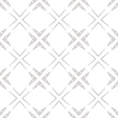 Subtle grid vector seamless pattern. Abstract geometric monochrome texture with diagonal cross lines, net, lattice, grill. Simple white and gray graphic background. Repeat design for decor, prints