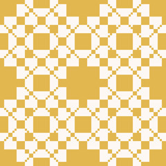 Vector square grid texture. Yellow and white checkered seamless pattern. Simple abstract minimal ornament with squares, net, mesh, grill, lattice. Elegant vintage background. Repeat decorative design