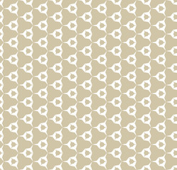 Golden vector geometric seamless pattern. Simple ornament with small hexagons, triangles, diamonds, grid, net, repeat tiles. White and gold ornament. Abstract luxury background texture. Modern design