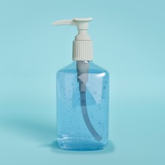 Sanitizer gel bottle on cyan background. 3D illustration.