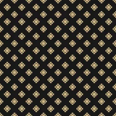 Gordijnen Gouden bloemen geometrische naadloze patroon. Eenvoudig vector minimalistisch ornament met bloemvormen. Zwarte en gouden minimale achtergrond. Elegante abstracte textuur. Luxe ontwerp voor decor, behang, print © Olgastocker
