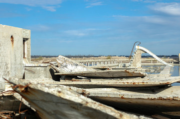 Fototapeta na wymiar Water pool in the flooded city of Epecuen, in Argentina
