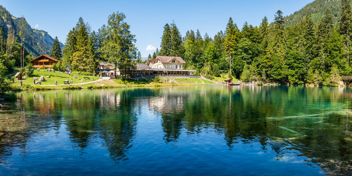 Blausee lake in the Kander valley near Kandergrund, Switzerland