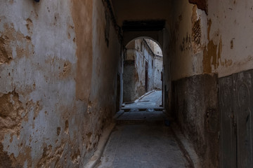 Fototapeta na wymiar Dark Passageway, Medina, Fes, Morocco